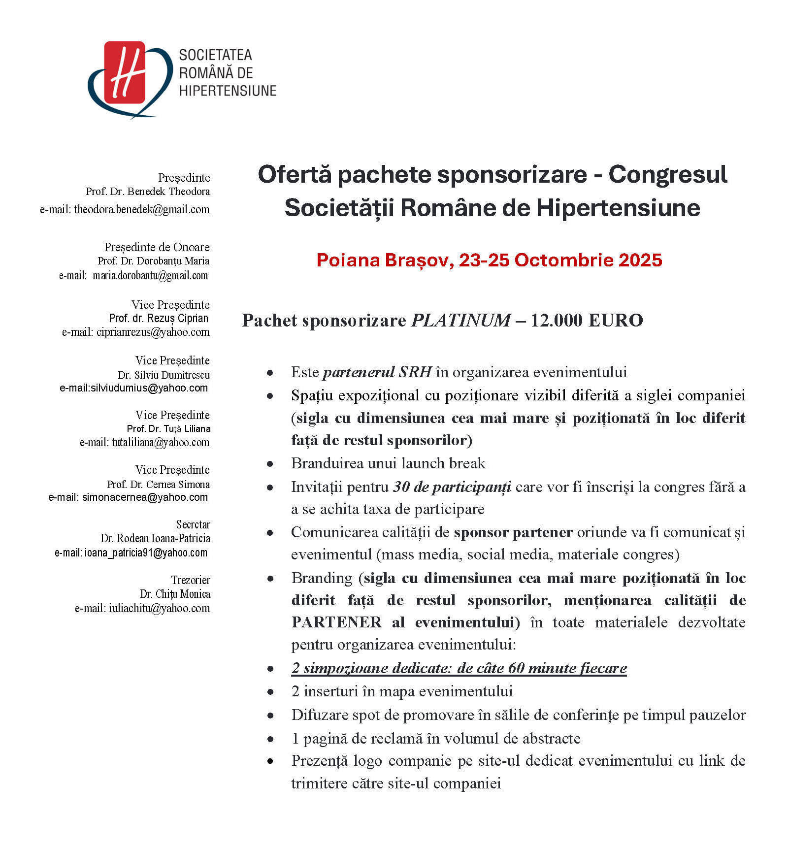 Ofertă pachete sponsorizare Congres SRH 2025