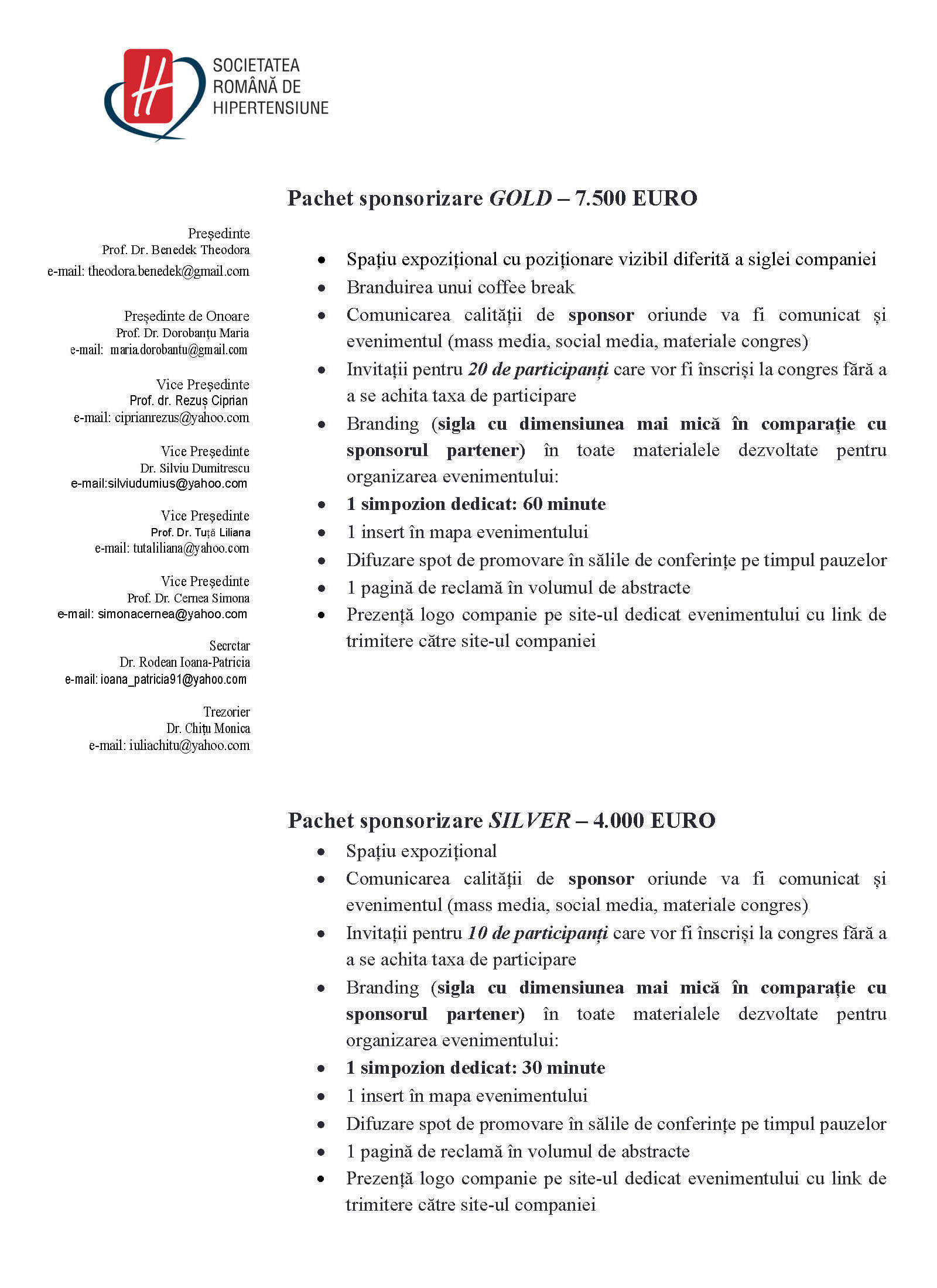Ofertă pachete sponsorizare Congres SRH 2025
